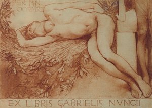 Ex Libris-kort for Gabriel dAnnunzio (kritt på papir)