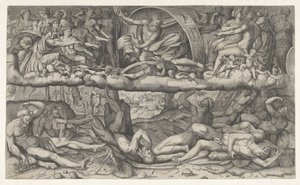 Slaget om guder og kjemper La lotta fra dei e gigantiske av Giulio Bonasone (attributed to)