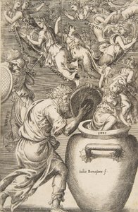Epimetheus åpner Pandoras eske, 1531-76.