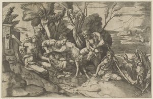 Jupiter die av geiten Amalthea av Giulio Bonasone