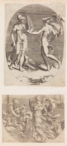 Mercury presenterer en Panpipe til Minerva. av Giulio Bonasone