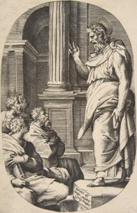 Saint Paul Preaching, en oval komposisjon, 1547. av Giulio Bonasone