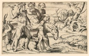 Silenus Riding on an Ass av Giulio Bonasone