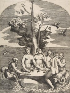 To havguder akkompagnert av fire nymfer, 1531-76. av Giulio Bonasone