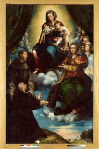 The Madonna and Child, Saint Catherine of Alesandria, Saint Francis and Pietro Martire Print