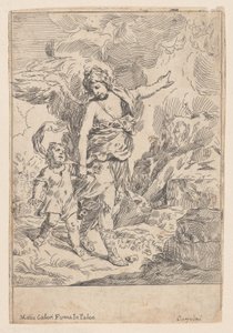 En skytsengel som går hånd i hånd med et lite barn, 1640-60.