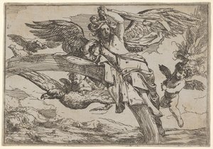 Luft, representert av Iris lenende på regnbuen, akkompagnert av en bevinget putto-bjørn..., 1640-60.