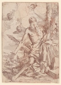 Saint Jerome kneler ved siden av et tre med armene utstrakt, 1640-60.