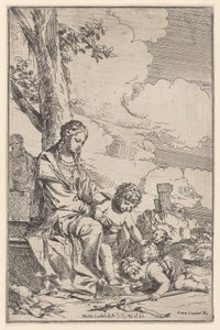 Den hellige familie med spedbarnet Saint John kysser Kristi føtter, 1640-60.