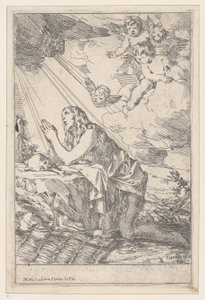Den angrende Saint Mary Magdalene, knelende foran en hodeskalle og bein, 1640-60.