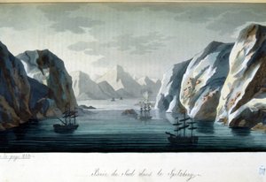 Southern Bay i Spitzberg, Norge - i "" Den gamle og moderne drakten"" av Jules Ferrario, red. Milan av Giulio Ferrario