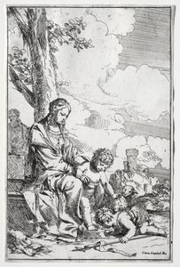 Hellig familie med spedbarnet St. John. av Giulio I Carpioni