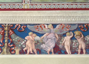 Frise fra Camera con Fregio di Amorini Chamber of the Cupid Frise detalj av bryting av amoriner, freskomaleri fra 1520-tallet av Giulio Romano