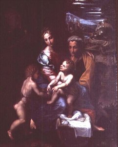 Madonna og barn med St. Anne og St. Johannes døperen av Giulio Romano