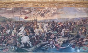 Slaget ved Milvian Bridge, i Room of Constantine, Raphael Rooms, ca. 1520-24 (fresco) av Giulio Romano