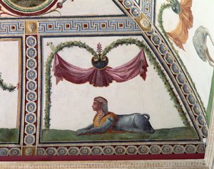 Camera con Fregio di Amorini Chamber of the Cupid Frieze detalj av en sfinx, freske fra 1520-tallet av Giulio Romano