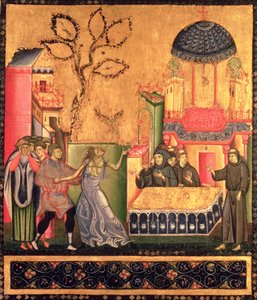 Altertavlen til St. Frans, detalj som viser Miracle of the Possessed Woman (tempera på panel)