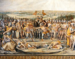 Kamp mellom Horatii og Curiatii, av Giuseppe Cesari (1568-1640), freskomaleri, Hall of Horatii og Curiatii, Conservatories Palace, Roma, Romerriket, Italia av Giuseppe Cesari