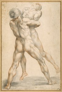 Hercules som bryter med Antaeus (svart og rødt kritt på hvitt papir) av Giuseppe Cesari