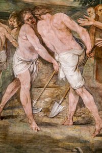 Romulus pløyer grenselinjen rundt den fremtidige byen Roma (detalj) av Giuseppe Cesari