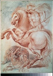 ""Saint George Slaying The Dragon"" (Saint George And The Dragon) Sanguine-tegning av Giuseppe Cesari (1568-1640) Pushkin-museet fra 1600-tallet, Moskva av Giuseppe Cesari