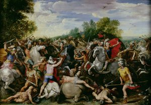 Seieren til Tullus Hostilius (672-640 f.Kr.) over styrkene til Veii og Fidenae (olje på panel)