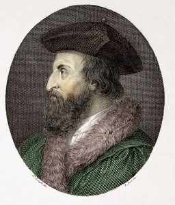 Portrett av den italienske legen, poeten og humanisten Girolamo Fracastoro (Hieronymus Fracastorius eller Jerome Fracastor) (1478/83-1553) Gravering privat samling av Giuseppe (after) Longhi