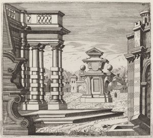 Arkitektonisk fantasi med portaler og monumenter
