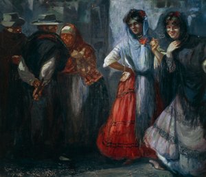 Gårdsgalanterier, maleri av Giuseppe Aprea (1876-1946), olje på lerret. Italia, 1900-tallet. av Giuseppe Aprea