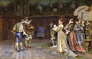 En presentasjon av Henri IV av Frankrike ved domstolen til Marguerite Valois av Giuseppe Aureli