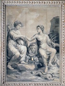 Jord og vann rister hendene i vennskap (monokrom tegning av Giuseppe Bacigalupo