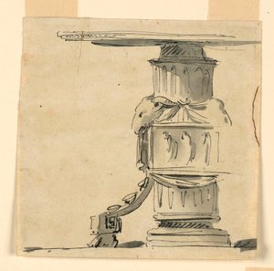 Design for et bord med dekorert understell av Giuseppe Barberi