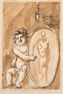 Sittende Putto med medaljong av Giuseppe Barberi