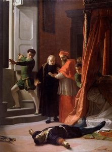 Død av hertugen av Firenze Alessandro de Medici drept av Lorenzino de Medici (olje på lerret av Giuseppe Bellucci