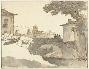Landsbyutsikt i Alcobaça i Portugal av Giuseppe Bernardino Bison (possibly)