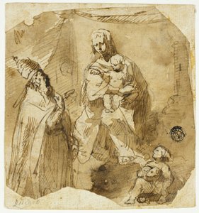 Madonna og barn med spedbarnet døperen Johannes og kirkelig helgen av Giuseppe Bernardino Bison