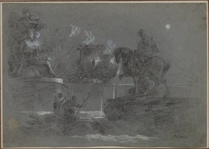 Monumental skulptur i en månebelyst park, ca. 1842. av Giuseppe Bernardino Bison