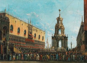 Giovedì Grasso-festivalen foran hertugpalasset i Venezia, 1830-tallet.