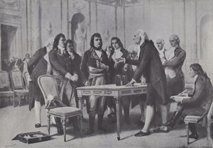 Alessandro Volta demonstrerer batteriet sitt for Napoleon, Frankrikes første konsul, 1801
