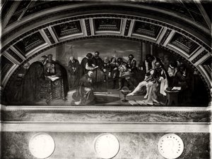 Rettsaken mot Galileo (1564-1642) detalj av Galileo i Pisa (fresco)