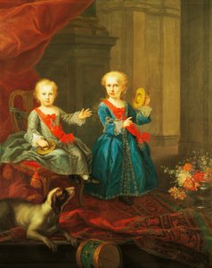Døtrene til Charles III av Bourbon, kongen av Napoli og de to Siciliene og Maria Amelia av Sachsen, dronningen av de to Siciliene, maleri, av Giuseppe Bonito (1701-1789), Italia