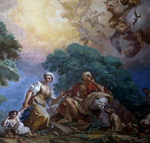 Besøk, av Giuseppe Bonito (1707-1789), freskomaleri, Portici Royal Palace, Campania, Italia av Giuseppe Bonito