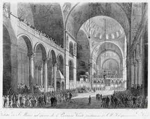 Veneto-provinsene sverger troskap til den østerrikske keiseren Frans II (1768-1835) i San Marco-basilikaen i Venezia, 7. mai