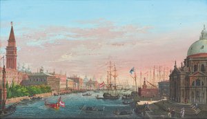 Utsikt over Canal Grande, Venezia, med Palazzo Ducale og salutten