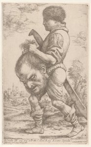David bærer hodet til Goliat, som han holder i håret, 1620-30.