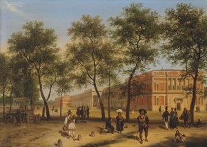 Antatt utsikt over Paseo del Prado med Prado-museet, Madrid, 1827