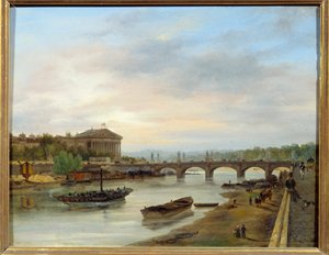 Palais Bourbon og Pont Louis XVI (Pont de la Concorde) sett fra Quai des Tuileries i Paris. Maleri av Giuseppe Canella (1788-1847) EC.ITAL. av Giuseppe Canella