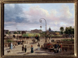 Utsikt over Place Louis XVI (nåværende Place de la Concorde) Maleri av Giuseppe Canella (1788-1847) 1829 Søn. 0,29x0,4 m Paris, Musee Carnavalet
