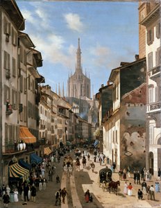 Utsikt over Corsia dei Servi-gaten (maleri, ca. 1839) av Giuseppe Canella