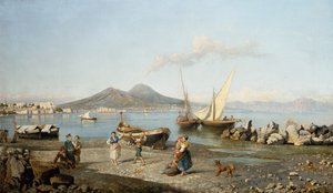 Utsikt over Napolibukten (olje på lerret) av Giuseppe Carelli